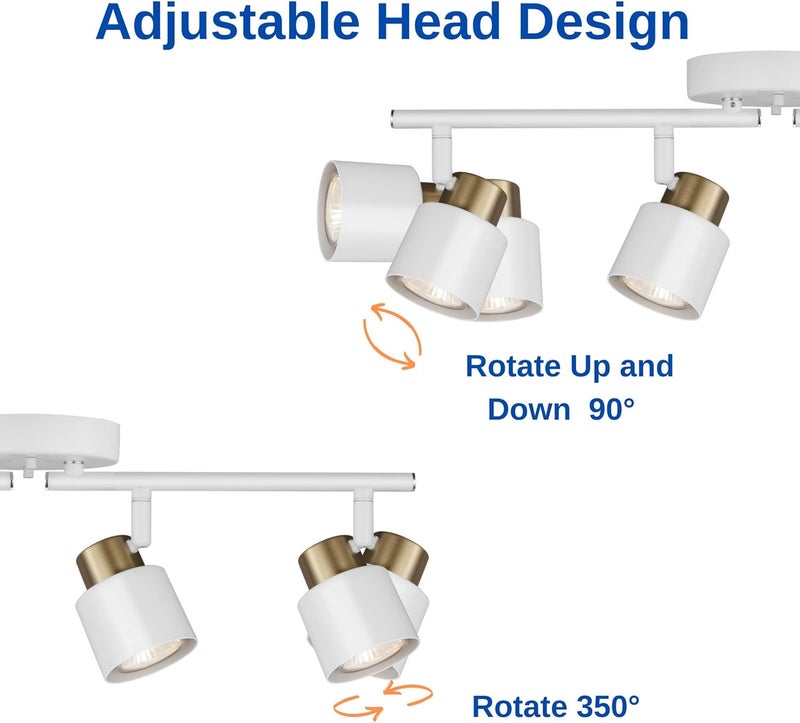 CRAFTRONOS 4 Light Track Lighting Kit, Matte White Brass Finish Adjustable with Modern Flush Mount Ceiling Spotlight for Kitchen,Dining,Living Room,Home Improvement - Image 2
